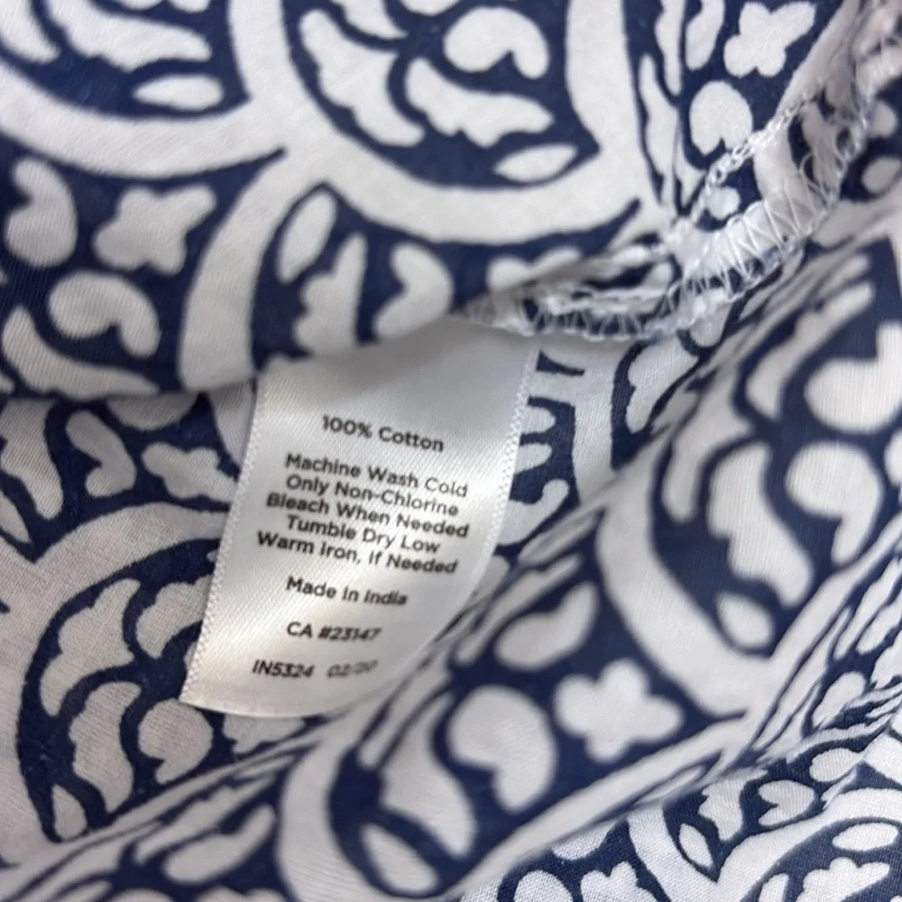 Talbots Women’s 3/4 Sleeve Popover Tunic Sz XS Cotton Blue White Print - Picture 5 of 8